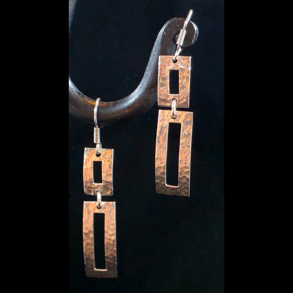 Mexican hammered sterling silver dangle earrings